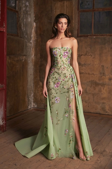 green strapless dress